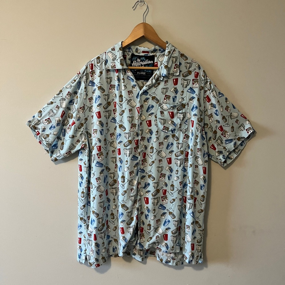 Rowdy Gentleman The Hawaiian Shirt Novelty Party Print Blue XL Camp Shirt